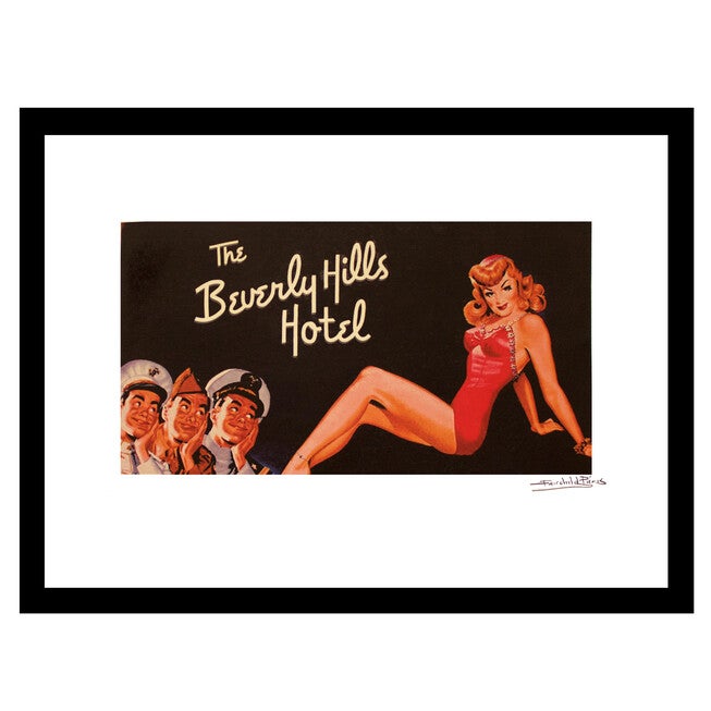 Vintage Beverly Hills Hotel Pool Girl - Red / Black - 14x18 Framed Print, RED BLACK, hi-res image number 0