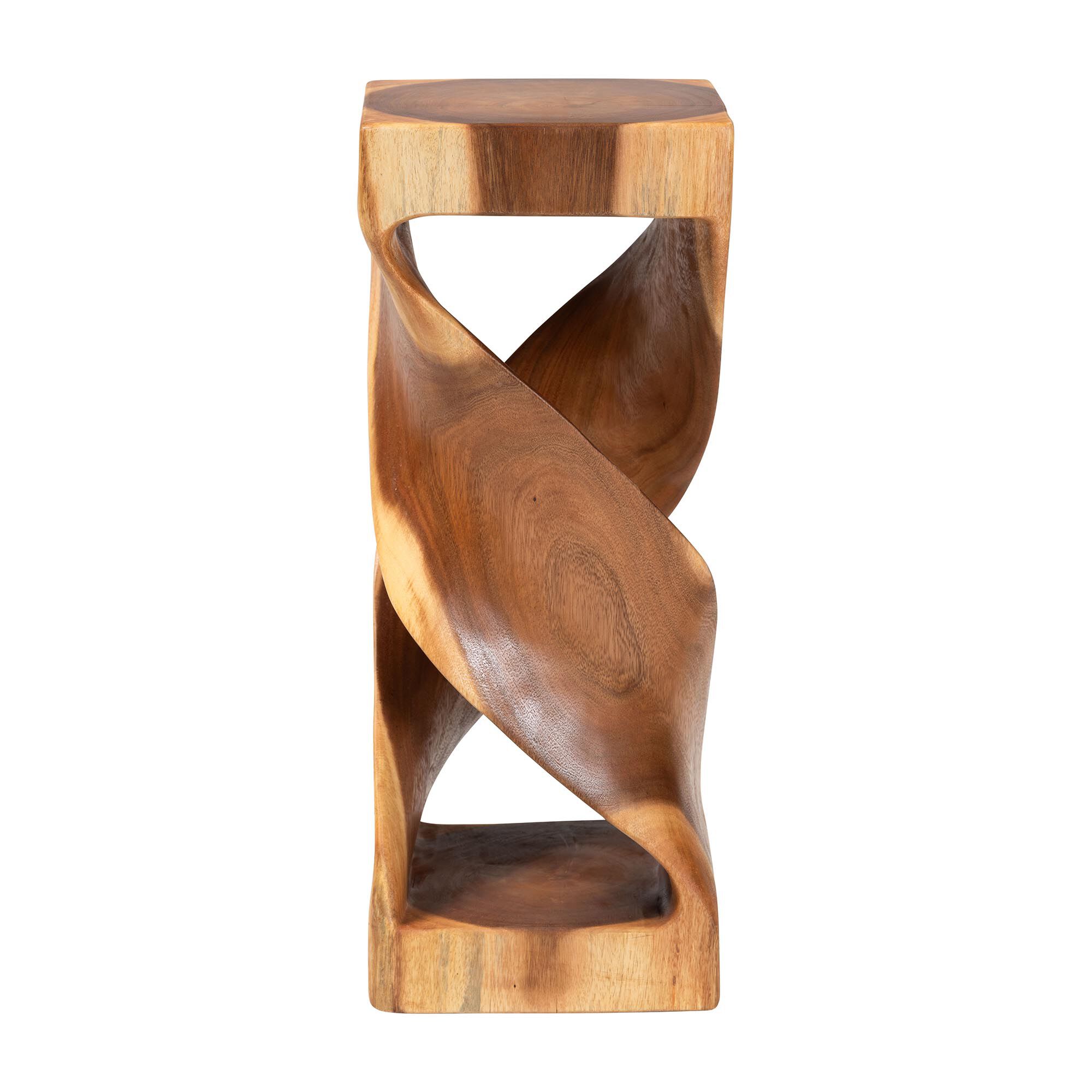 Rapha Suar Wood Accent Table - Hand-Carved Sculptural Pedestal Stand with Twist Design, BROWN, alternate image number 2