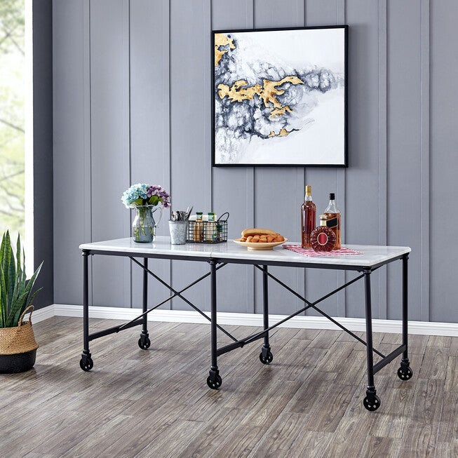 Ellisman Faux Stone Rolling Kitchen Island, WHITE, hi-res image number null