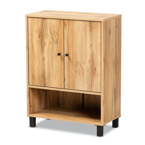 Rossin Wood 2-Door Entryway Shoe Storage Cabinet W Bottom Shelf Furniture, OAK BLACK, hi-res image number null