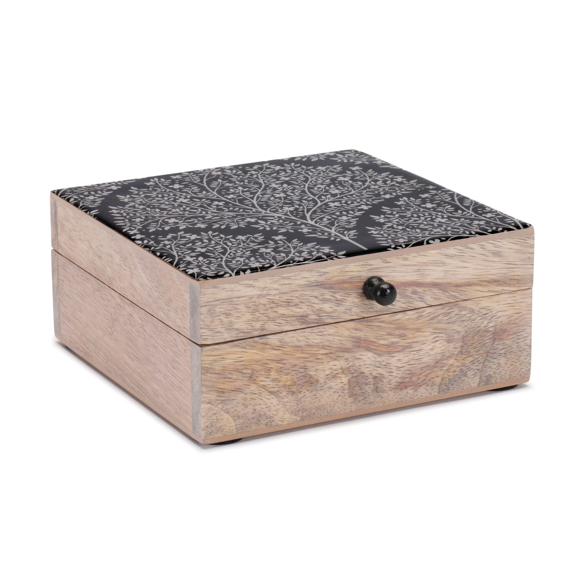 Mango Wood Box with Art Deco Lid 6.5 inchesW, BLACK/WHITE/BEIGE, hi-res image number 0
