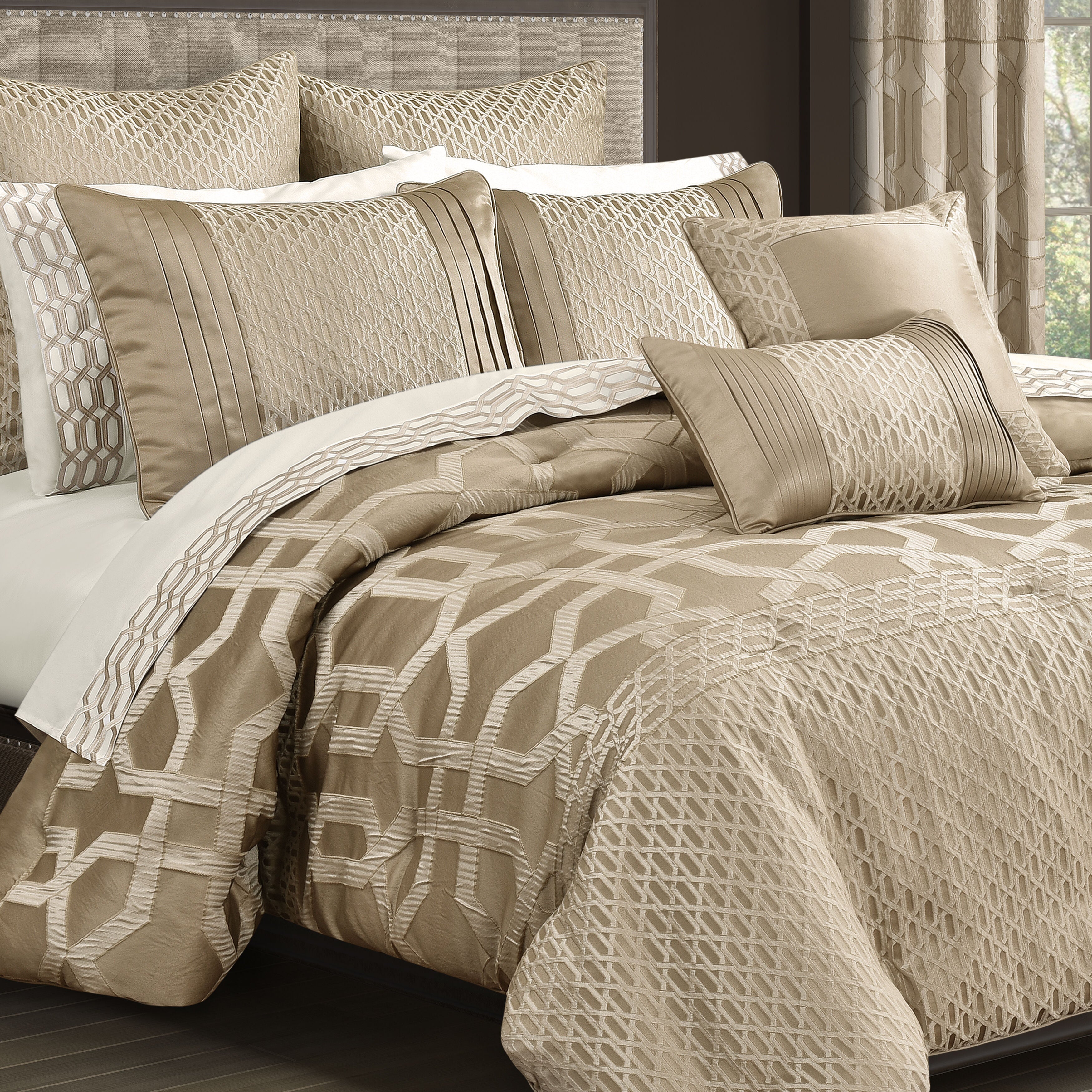 OLYMPUS FULL/QUEEN 3PC. COMFORTER SET, SAND, alternate image number 1