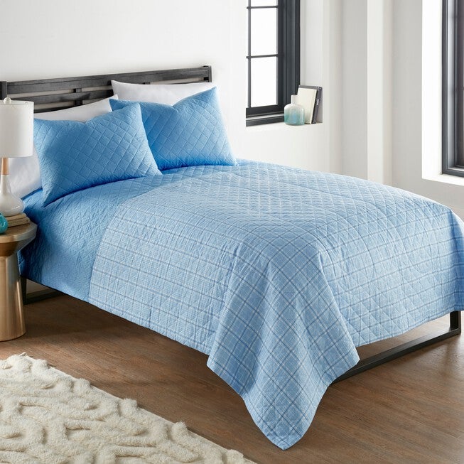 Seersucker Solid Blue 6-In-1 Quilt Set, , alternate image number 1
