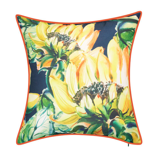Indoor & Outdoor Sunflower Watercolor Reversible Decorative Pillow, NAVY MULTI, hi-res image number null