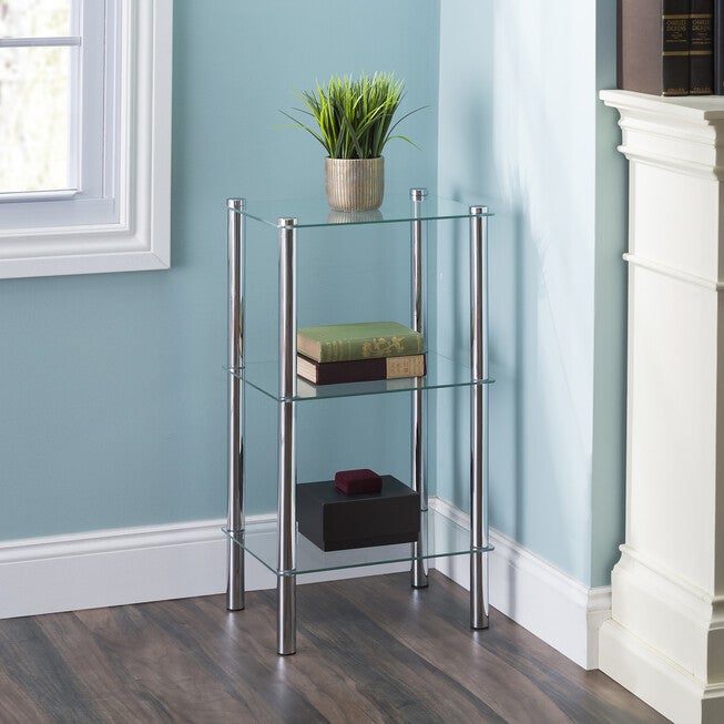 Home Basics 3 Tier Multi Use Rectangle Glass Corner Shelf Clear, , alternate image number null