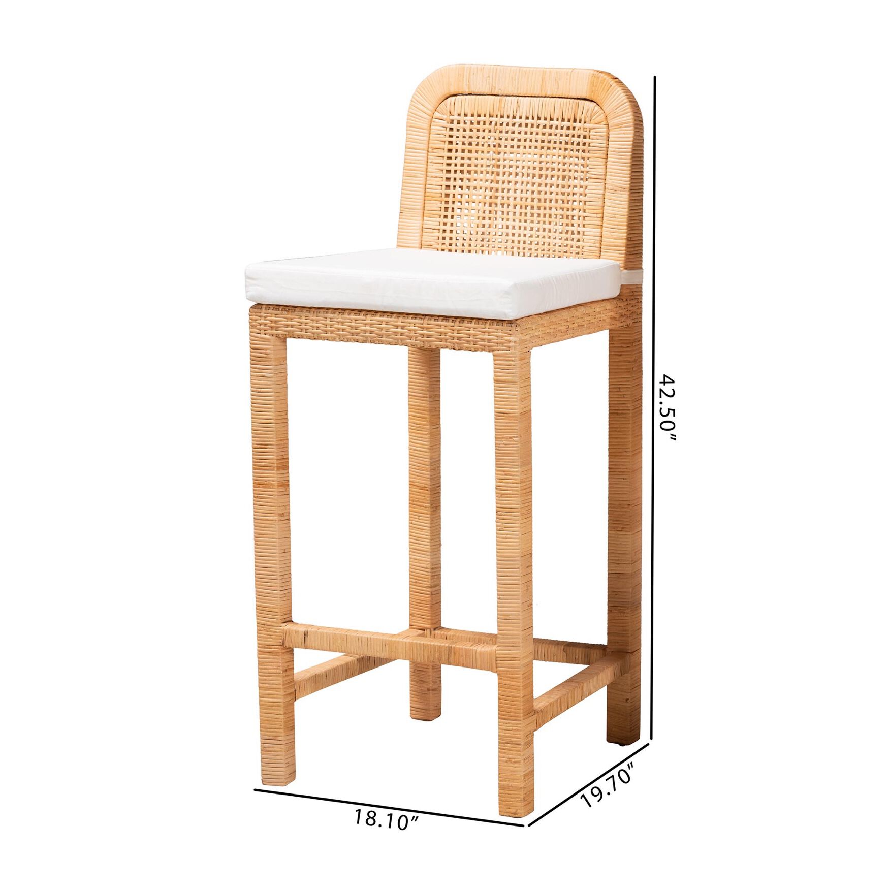 Zariah Modern Bohemian Natural Brown Rattan And Mahogany Wood Bar Stool, , alternate image number 7