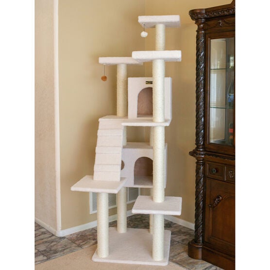 Classic 77" Multi Levels Real Wood Cat Tree With Ramp, Three Perches, Two Condos, , alternate image number null
