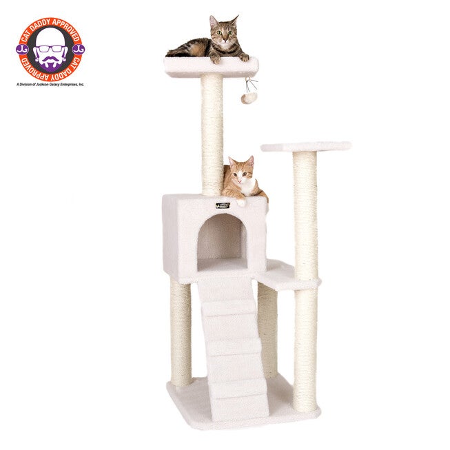 Fleece Covered 53 inches High Real Wood Cat Tree, IVORY, hi-res image number null