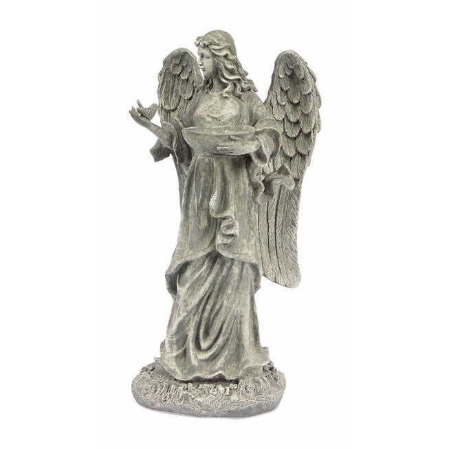 Garden Angel Statue With Birdfeeder Or Bath Bowl 23 inchesH, GREY, hi-res image number 0