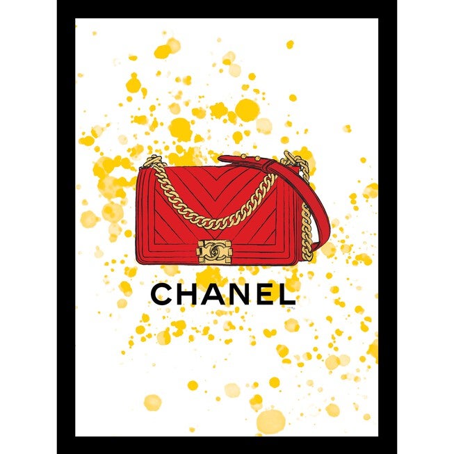 Chanel Purse Red/Yellow 14 inches x 18 inches Framed Print, BROWN, hi-res image number null