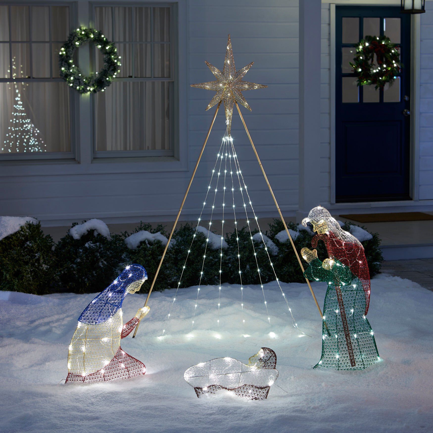 72 inches Pre-Lit Glitter Nativity Scene, MULTI, hi-res image number 0