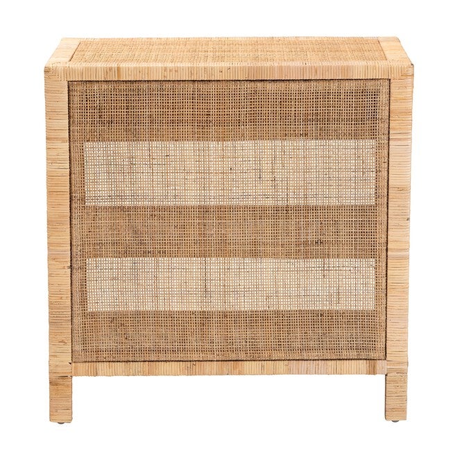 Bella Modern Bohemian Natural Brown Mahogany Wood And Natural Rattan 1-Drawer Console Table, , alternate image number 4