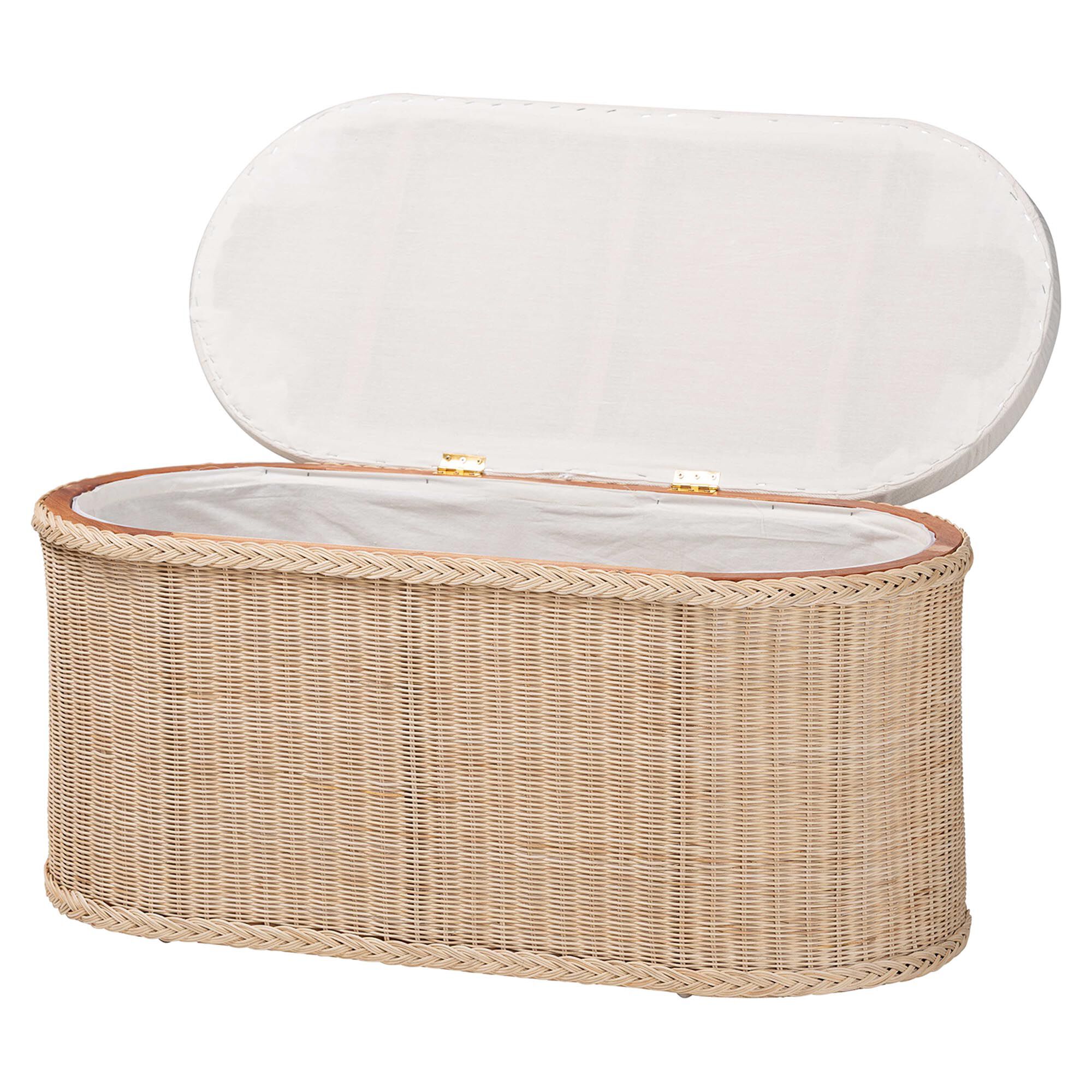 Barid Braided Natural Rattan Storage Bench, Oval, NATURAL, alternate image number 2