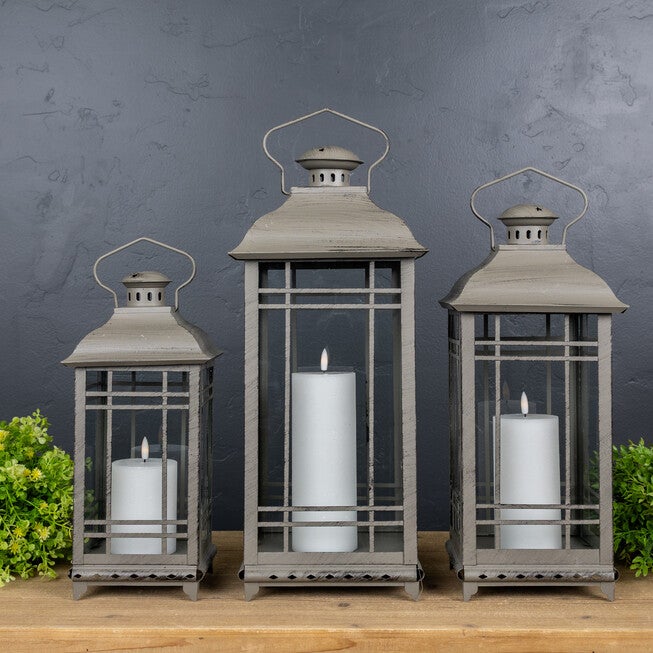 Lantern (Set of 3) 14 inchesH, 17 inchesH, 20 inchesH Metal/Glass, BROWN, alternate image number null