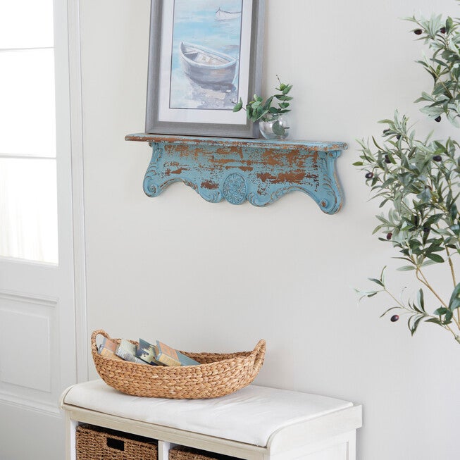Blue Wood Rustic Wall Shelf Wall Shelf, , alternate image number null