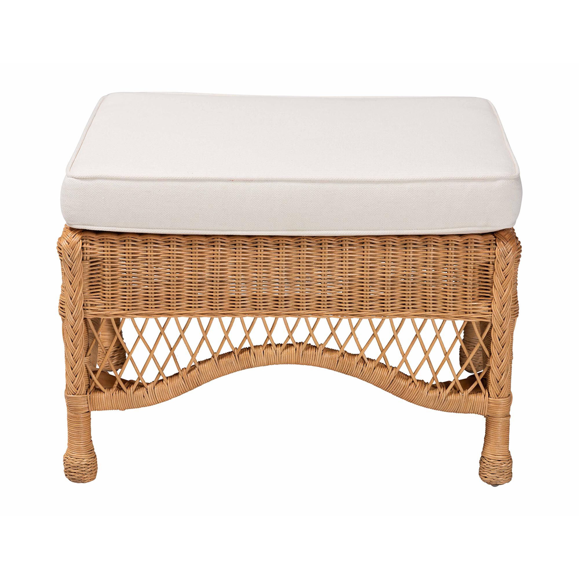 Brooklyn Bohemian Light Honey Braided Rattan Ottoman Stool, LIGHT, alternate image number 2