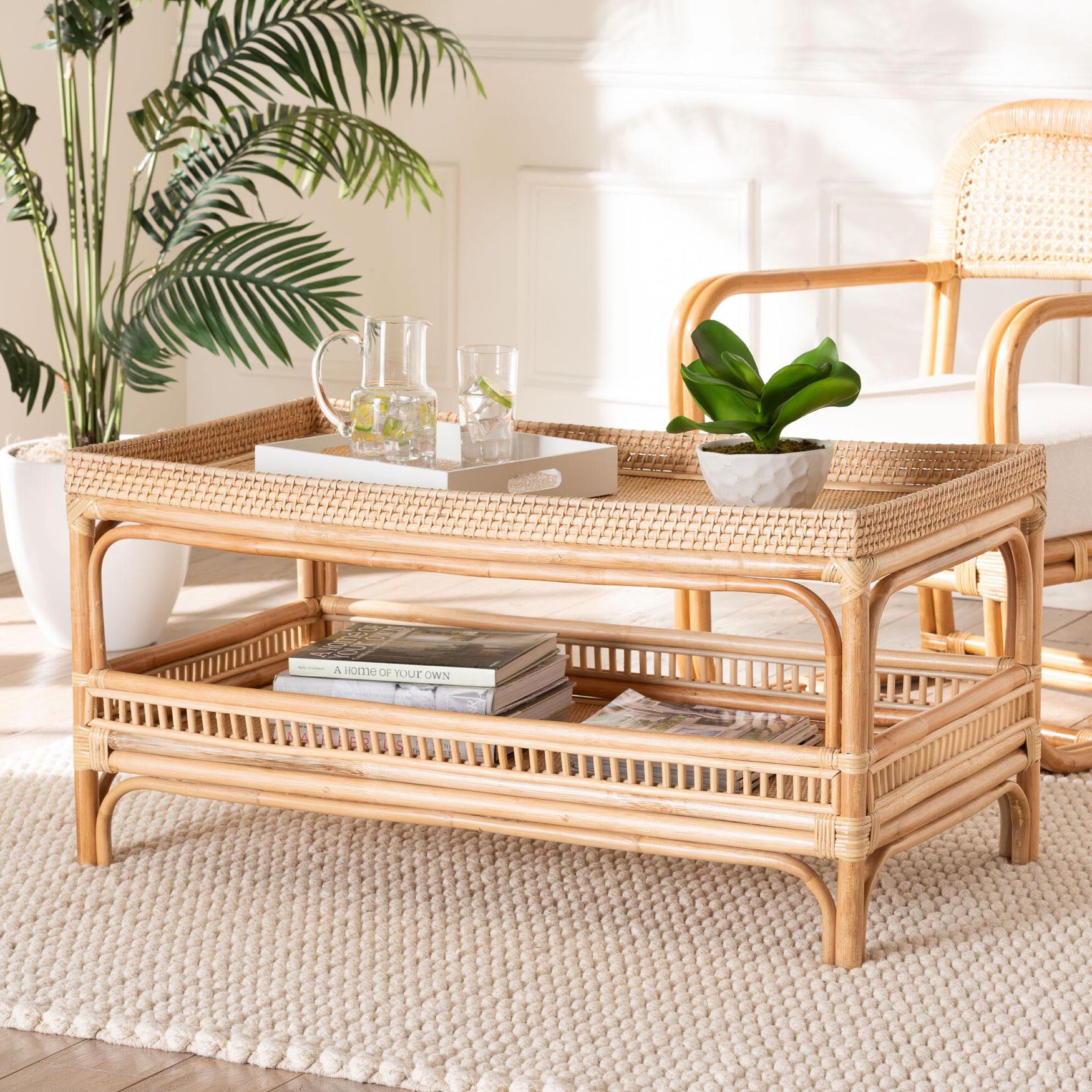 Lombok Modern Bohemian Natural Rattan Coffee Table, , alternate image number 12