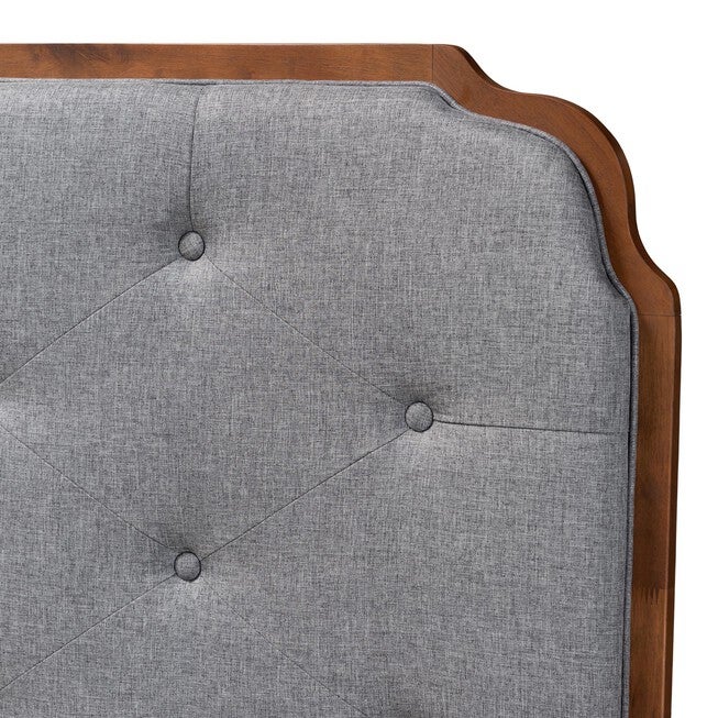 Shanti Classic And Traditional Grey Fabric And Walnut Brown Finished Wood King Size Headboard, , alternate image number null