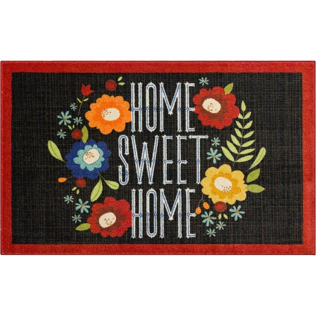 Home Sweet Flowers Kitchen Rug, BLACK, hi-res image number 0