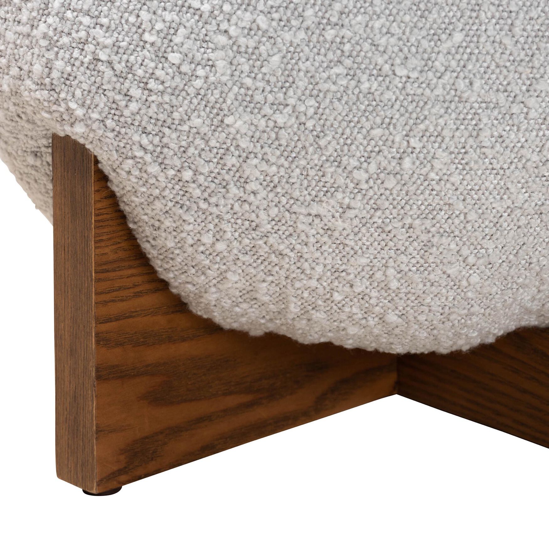 Fisk Japandi Cream Boucle Fabric And Walnut Brown Finished Wood Ottoman Footstool, , alternate image number 8