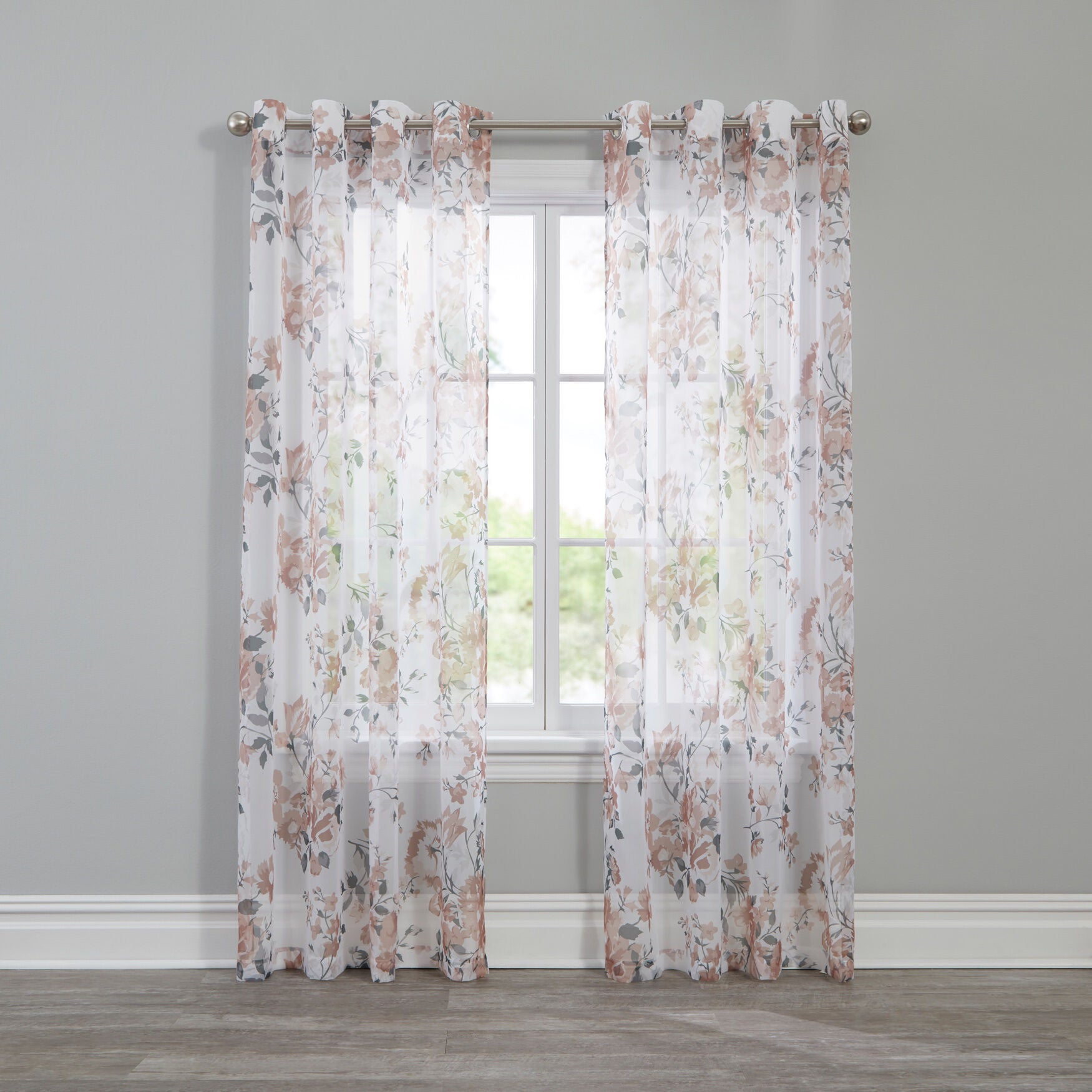 Voile Floral Grommet Panel, PALE ROSE, hi-res image number 0