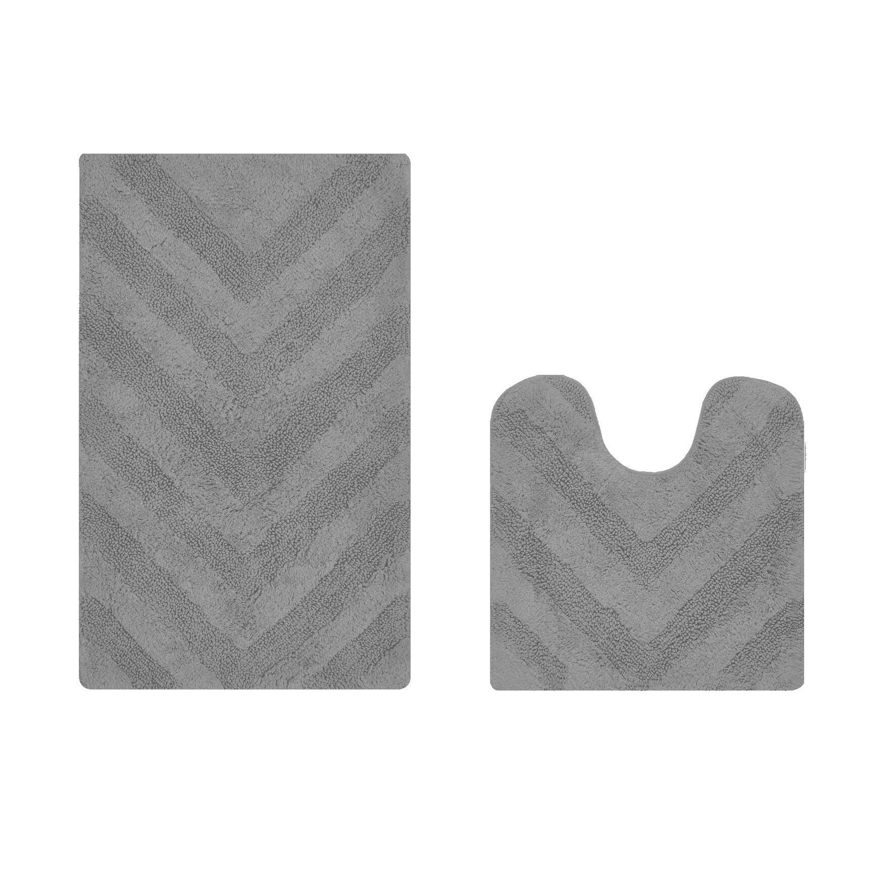 Hugo Collection 100% Cotton 2 Piece (20 inches X 20 inches | 21 inches X 34 inches) Bath Rug Set, GRAY, hi-res image number 0