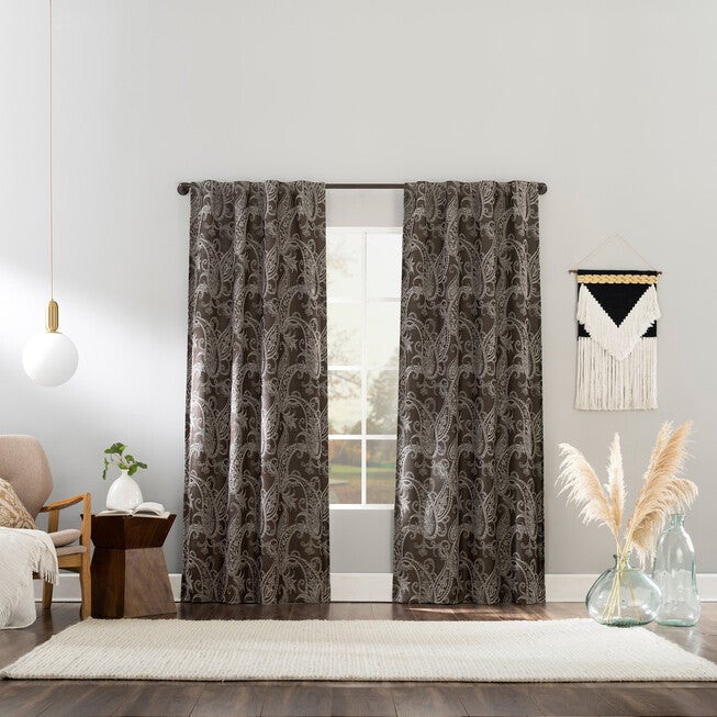 Sun Zero® Pedra Paisley Embroidery Back Tab Curtain Panel, CHOCOLATE, hi-res image number null