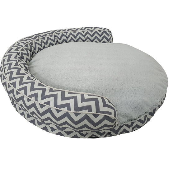 Chevron poly-cotton bolster with detachable faux fur cushion Medium Size, , alternate image number null