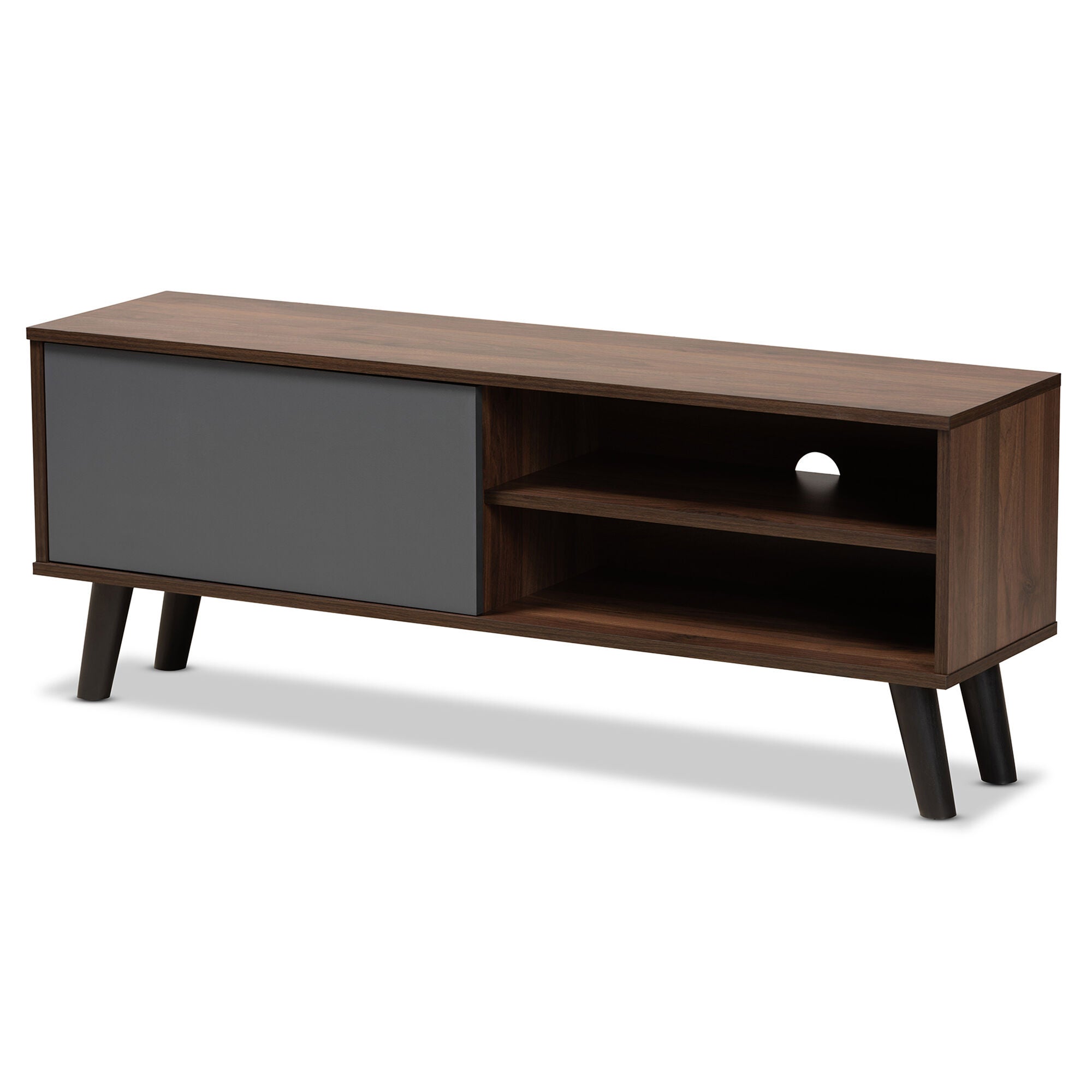 Mallory Modern and Contemporary Two-Tone Walnut Brown and Grey Finished Wood TV Stand, GREY, alternate image number 1