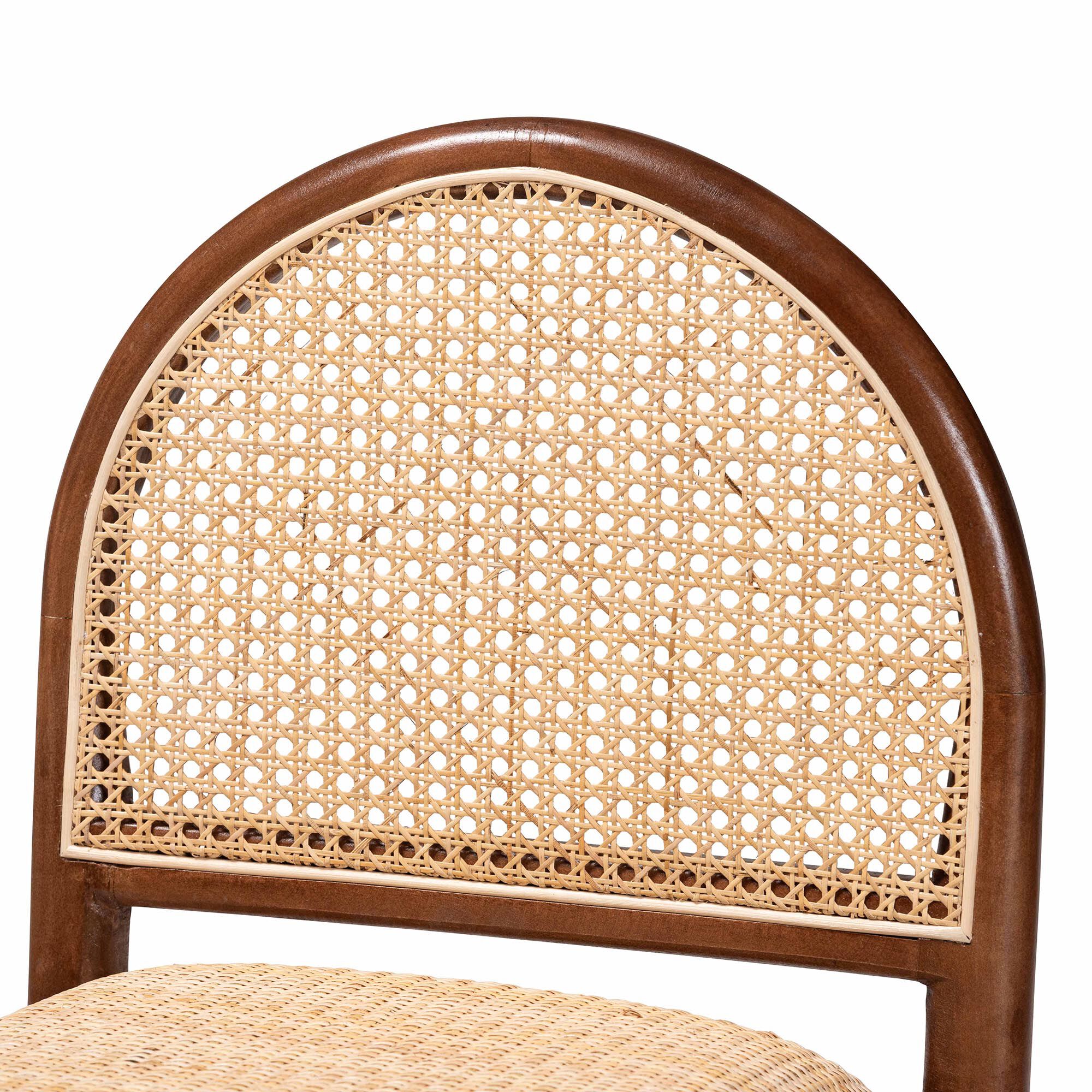 Maryland Modern Bohemian Natural Rattan and Acacia Wood Counter Stool, BROWN, alternate image number 6