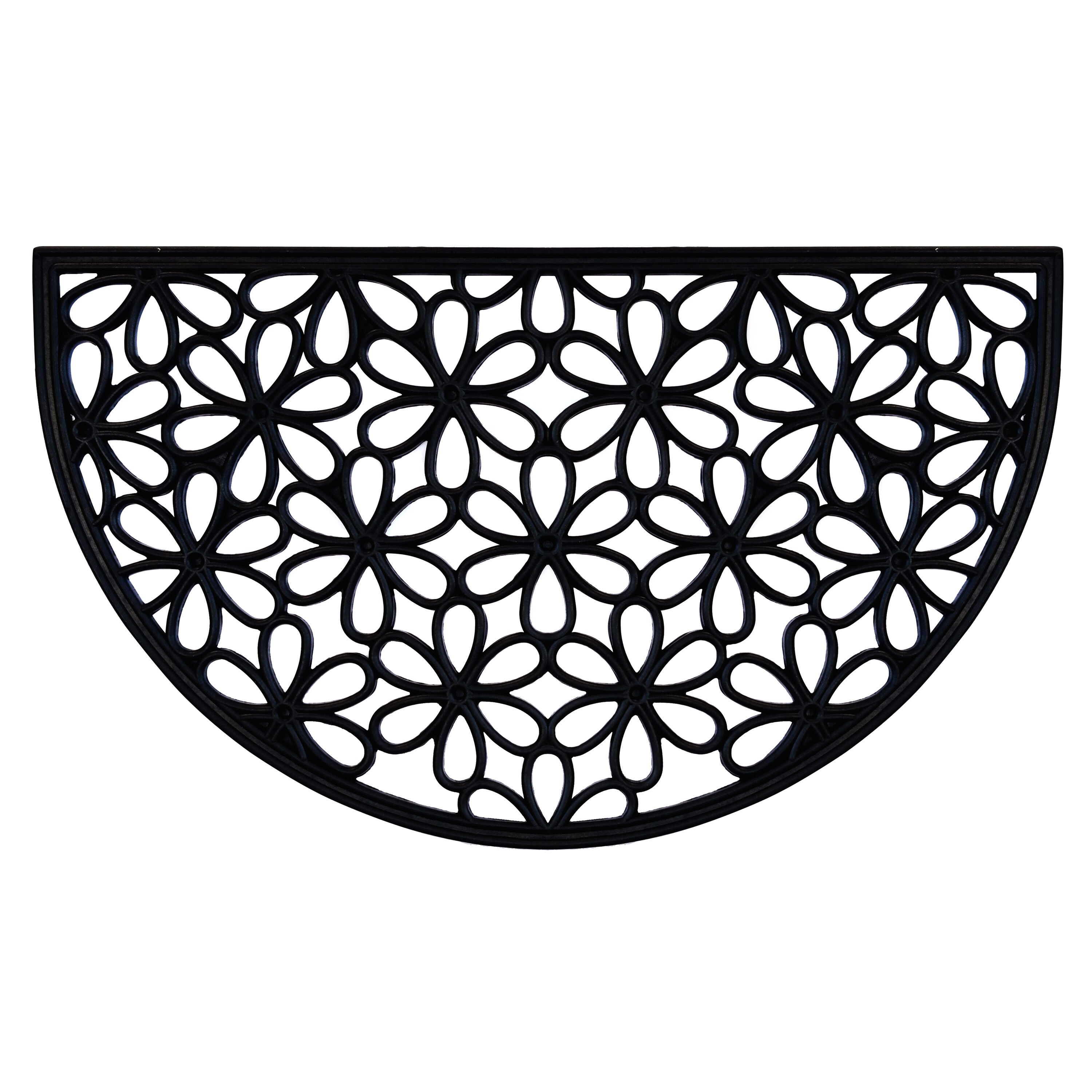 Wrought Iron Rubber Entrance Mat 18x30, DAISY BLACK, alternate image number 1