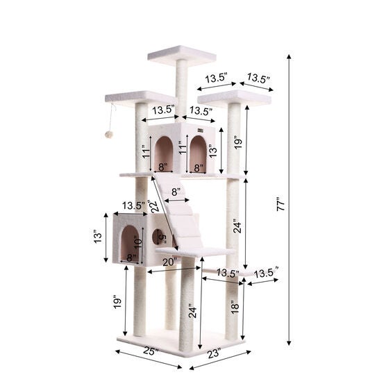 Classic 77" Multi Levels Real Wood Cat Tree With Ramp, Three Perches, Two Condos, , alternate image number null