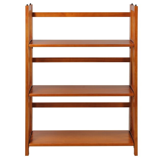 3-Shelf Folding Stackable Bookcase 27.5 inches Wide-Honey Oak, HONEY, hi-res image number 0