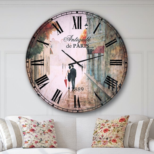 Paris Romance Couples Ii Traditional Wall Clock, GREY, hi-res image number 0