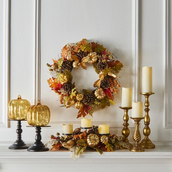 20 inches Gold Pumpkin Harvest Wreath, , alternate image number 1