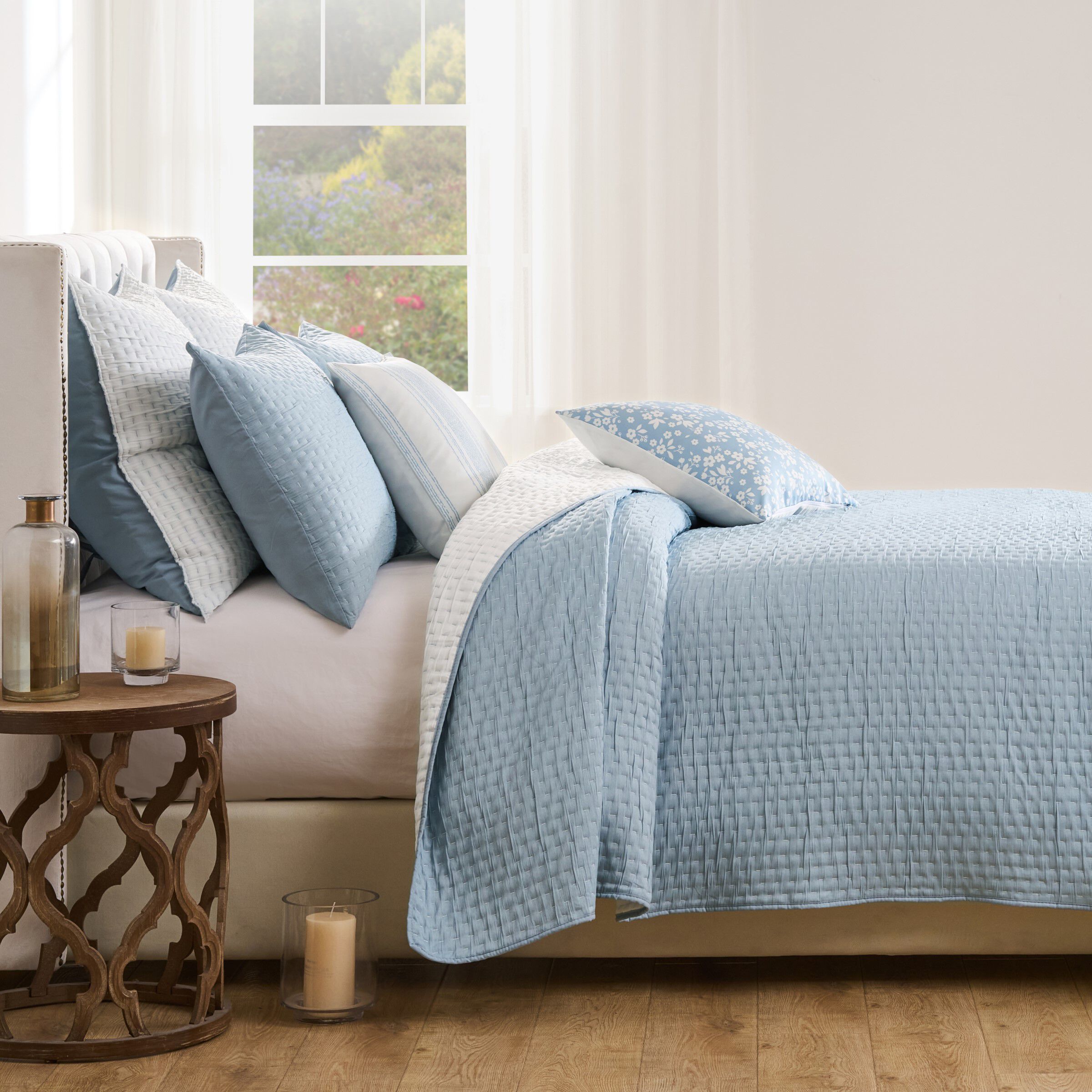 Homestead Rustic Farmhouse Matelassé Coverlet Set, SKY BLUE, alternate image number 2