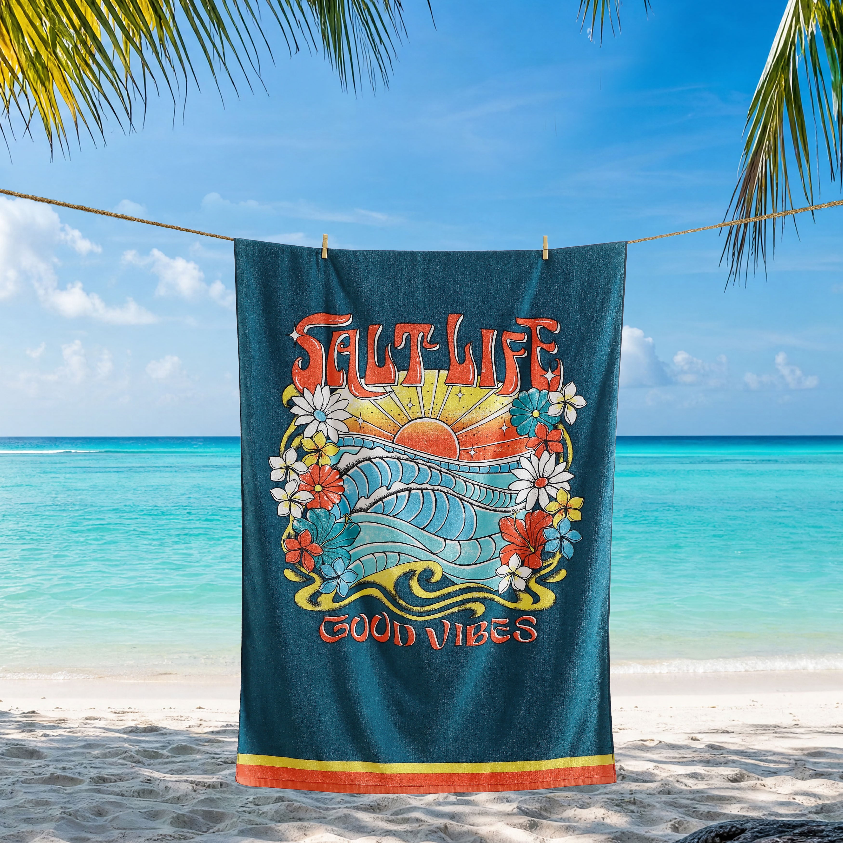 Sunrise Vibes Beach Towel, NAVY, alternate image number 1
