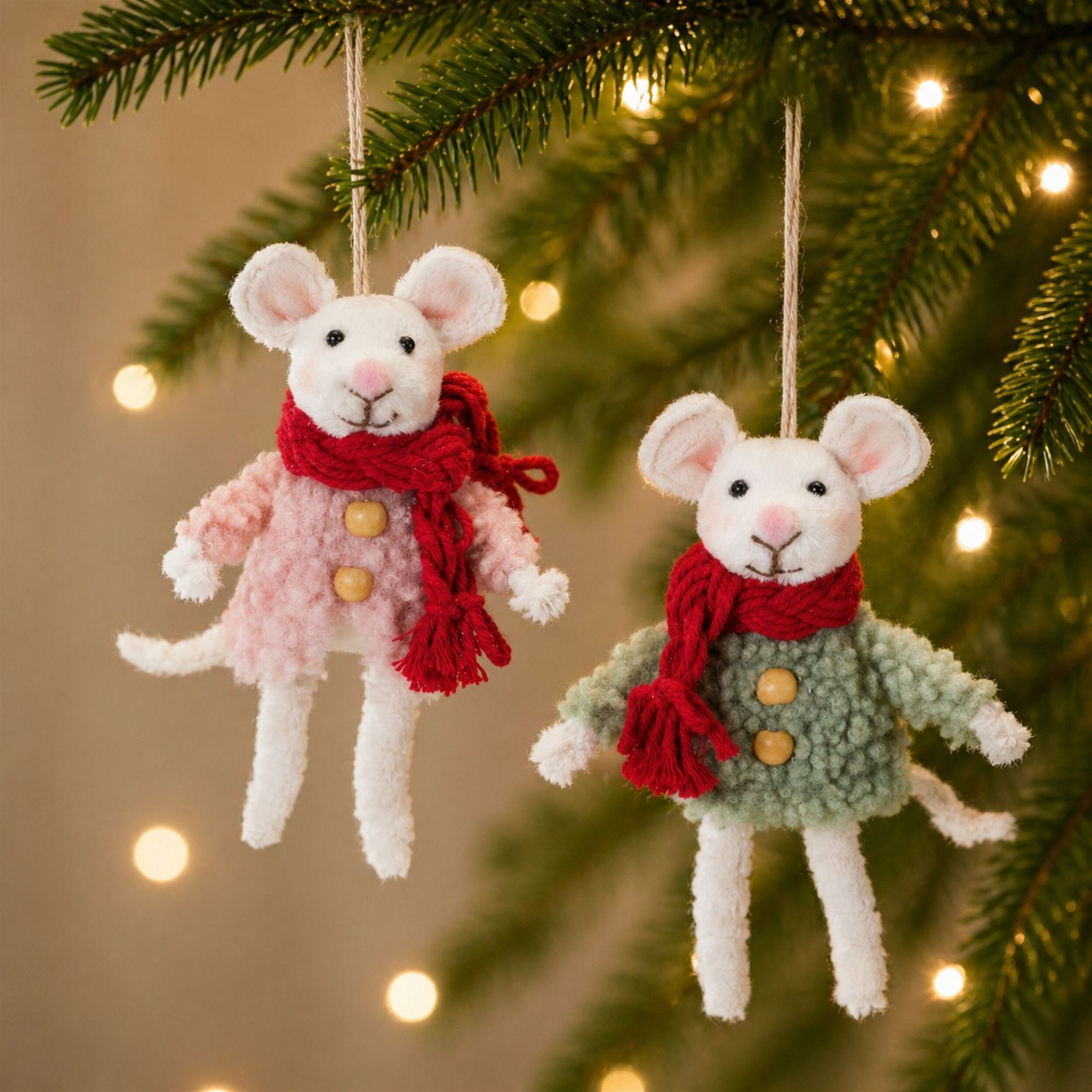 Winter Mouse Ornament (Set of 6), GREEN PINK WHITE, alternate image number 1