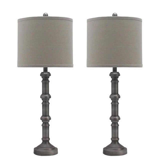 31 inches Antique Silver Metal Table Lamp, Set 2, SILVER, hi-res image number 0