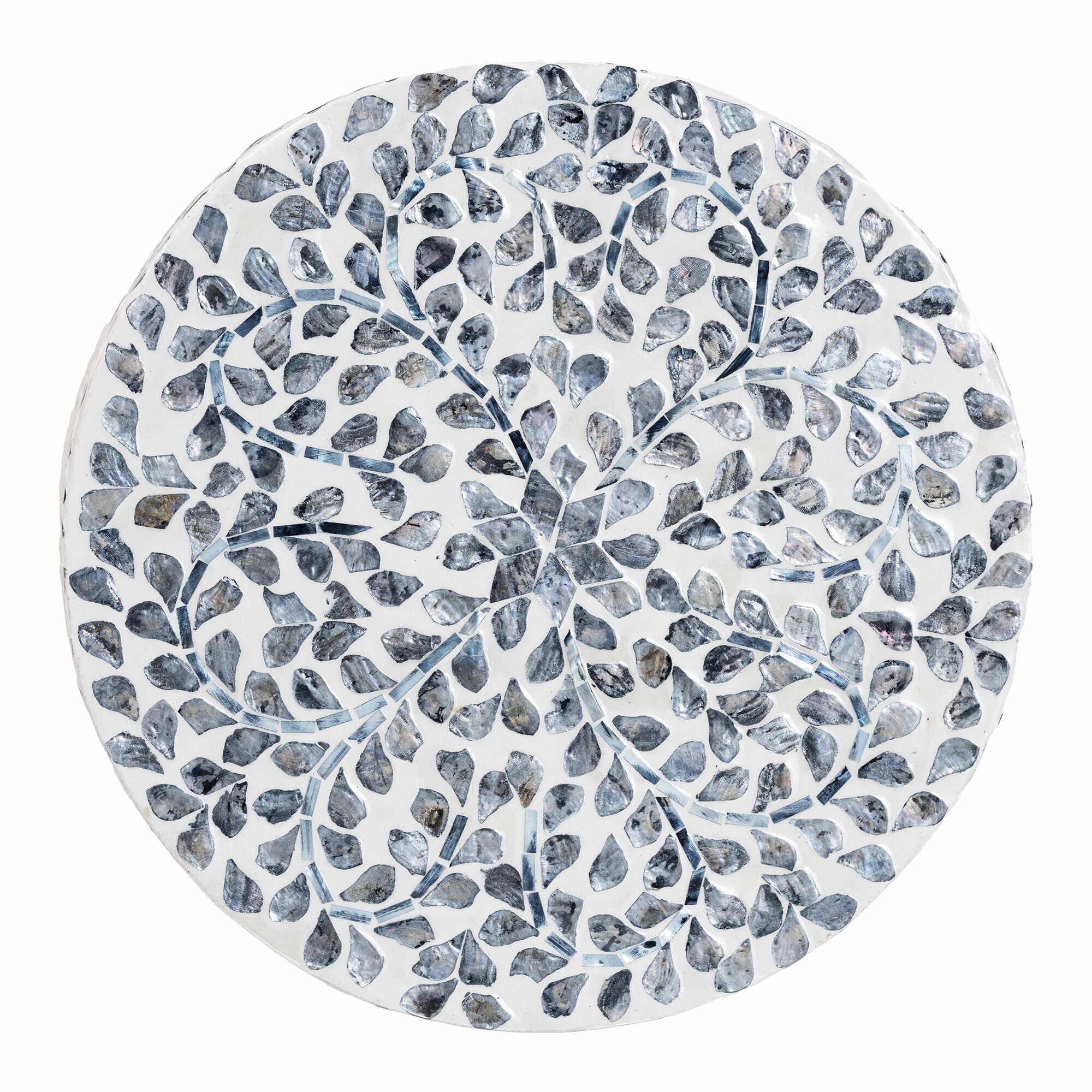 Marilla Coastal Black and White Mother of Pearl Capiz Shell Ottoman Footstool, MOSAIC, alternate image number 3