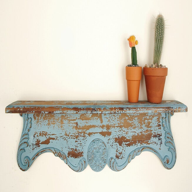 Blue Wood Rustic Wall Shelf Wall Shelf, , alternate image number null