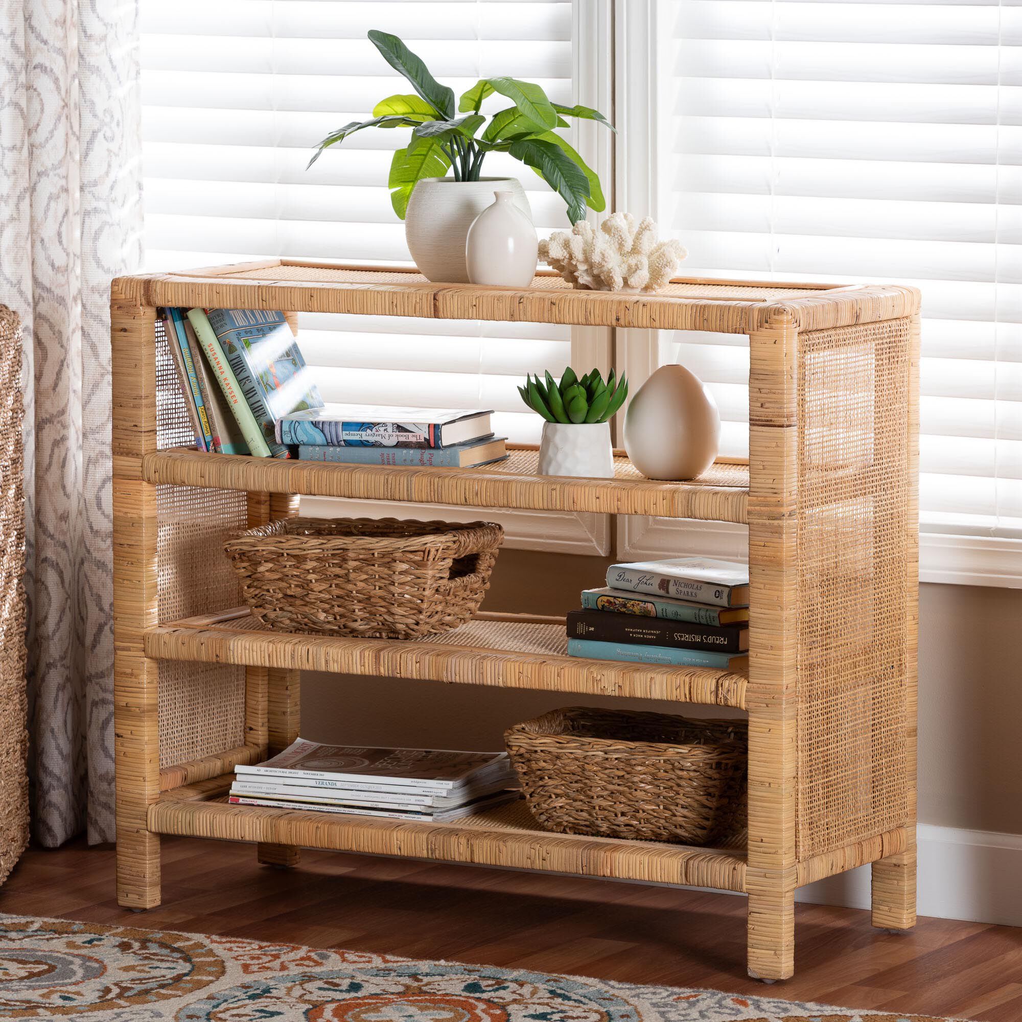 Abelia Natural Rattan 4-Tier Display Shelf, NATURAL, alternate image number 6