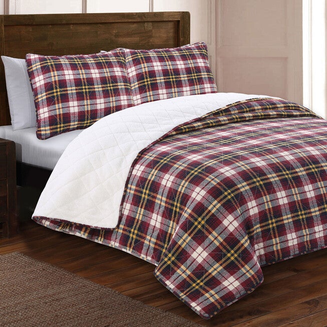 Estate Collection Dakota Flannel Quilt Set, RED NAVY, hi-res image number null