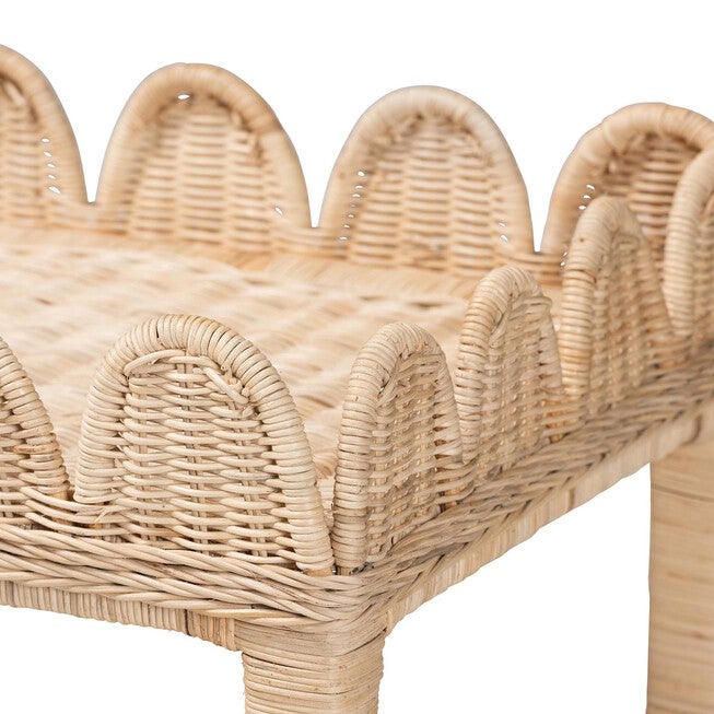 Sumana Bohemian Scallop Natural Rattan and Mahogany Side Table, , alternate image number 9