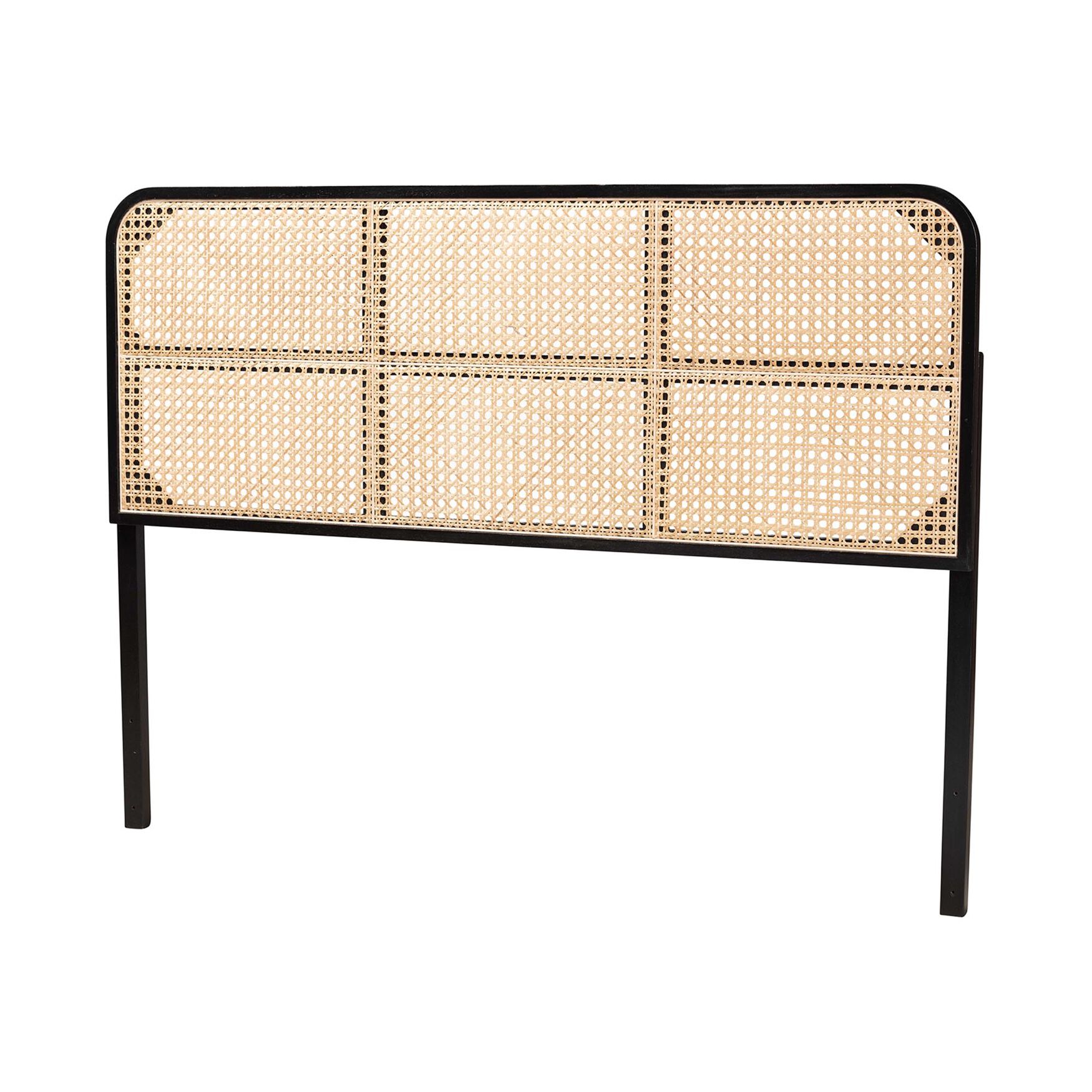 Lainer Modern Bohemian Bamboo Queen Size Headboard, BLACK NATURAL RATTAN, hi-res image number 0