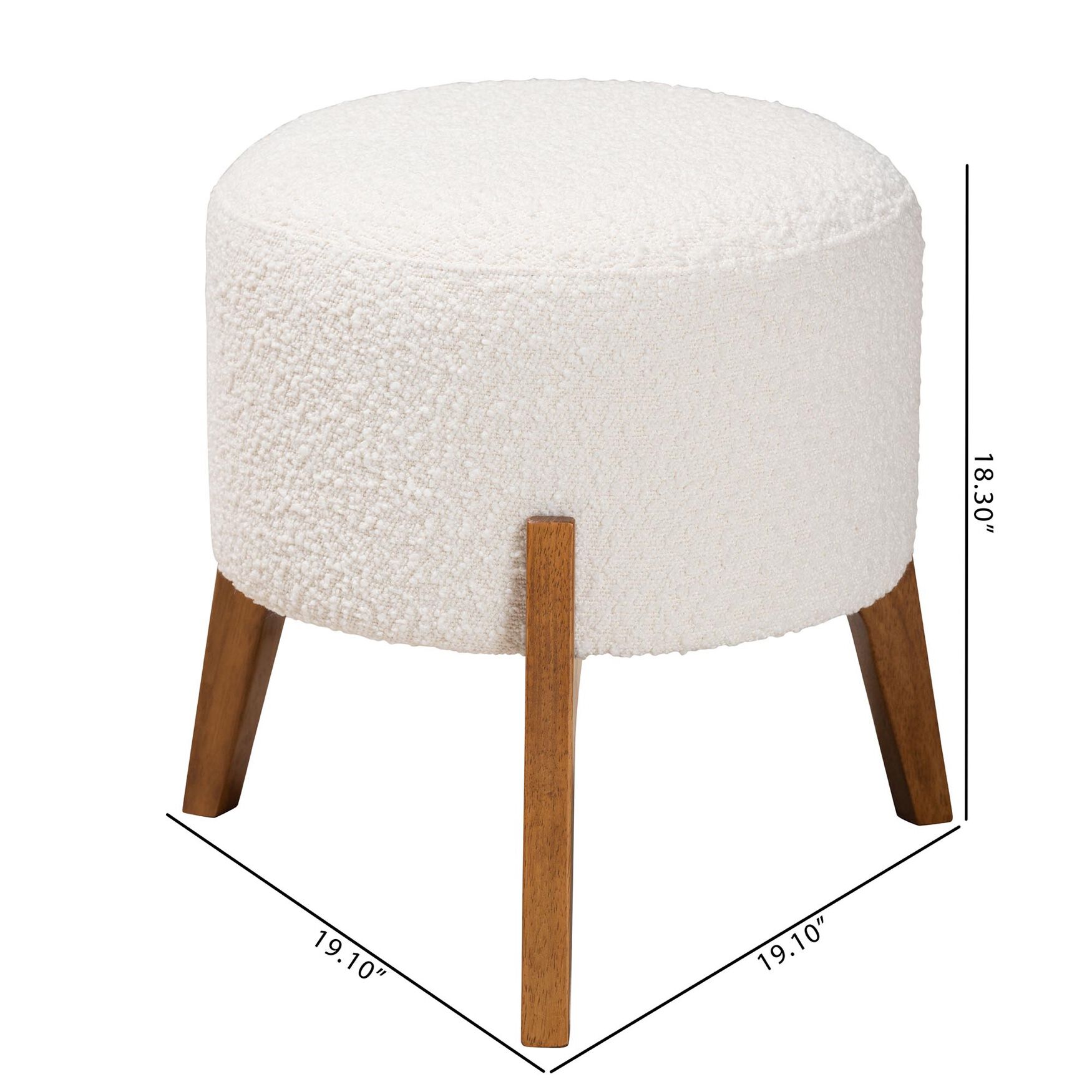 Elkie Japandi Cream Boucle Fabric And Walnut Brown Finished Wood Ottoman Footstool, , alternate image number 6