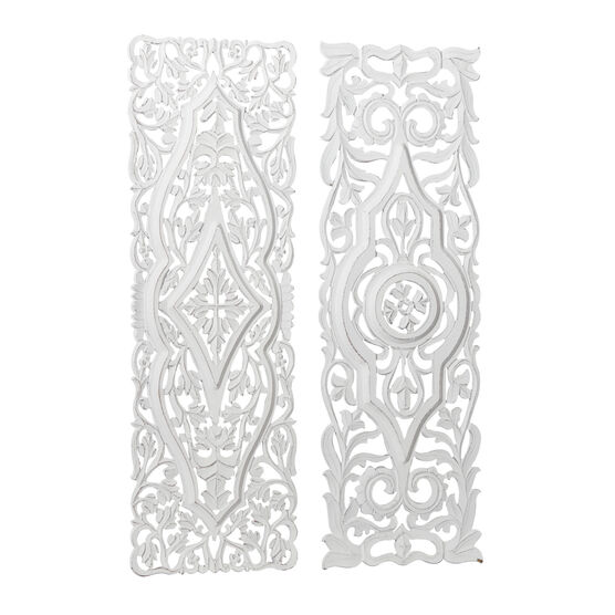 Set Of 2 White Mango Wood Farmhouse Abstract Wall Décor, , alternate image number null