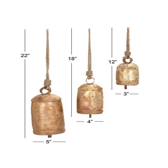 Set Of 3 Gold Metal Rustic Windchime, , alternate image number 4