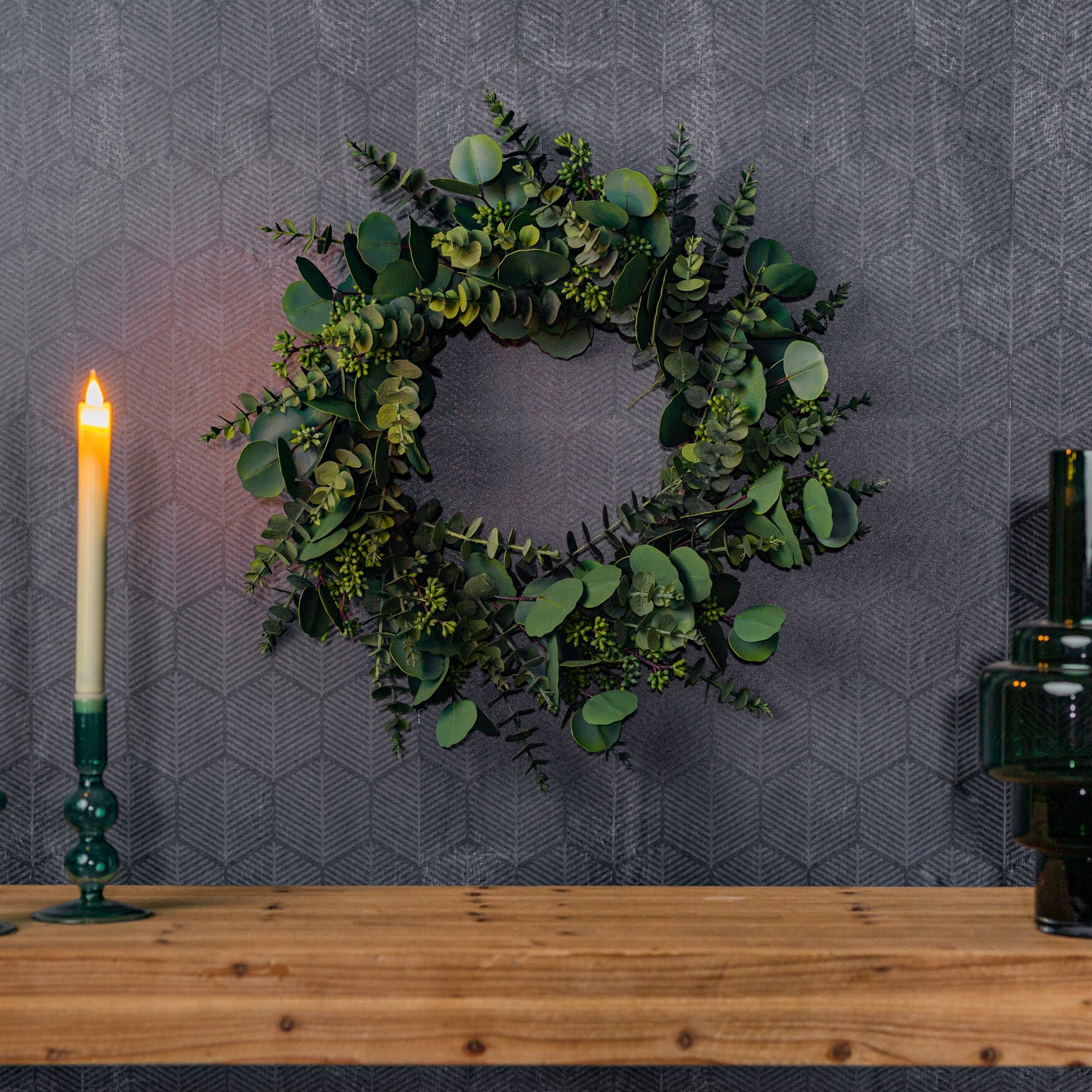 Mixed Eucalyptus Wreath 24 inchesD Polyester, , on-hover image number 1