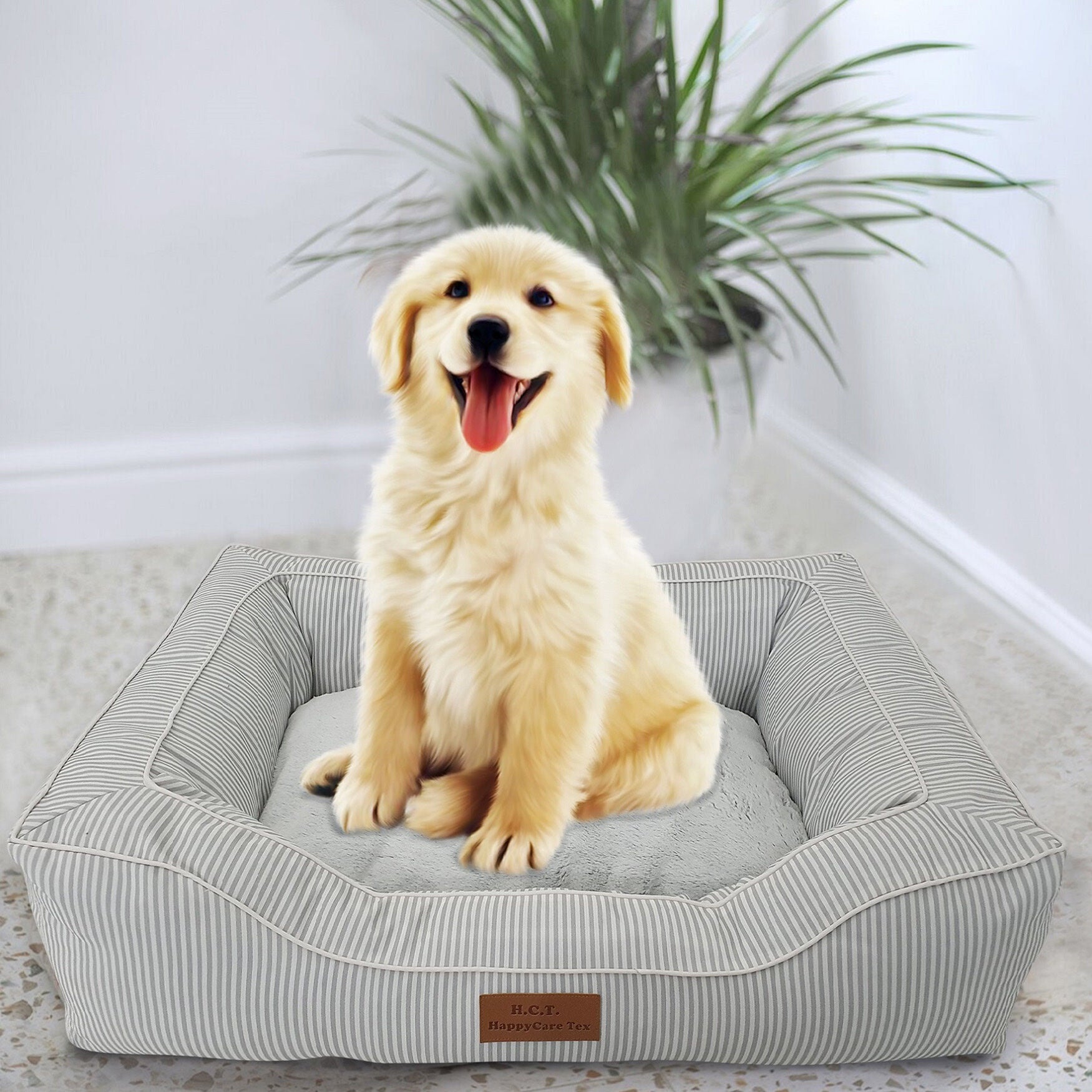 Stripe Printing poly-cotton bolster with detachable faux fur cushion Large Size, STRIPE GREY, hi-res image number 0